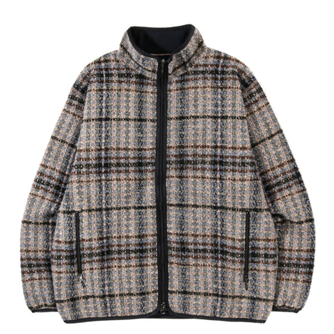 NEEDLES SPORTSWEAR WARM UP PIPING JACKET PLAID TWEED SAX / BROWN / GREY