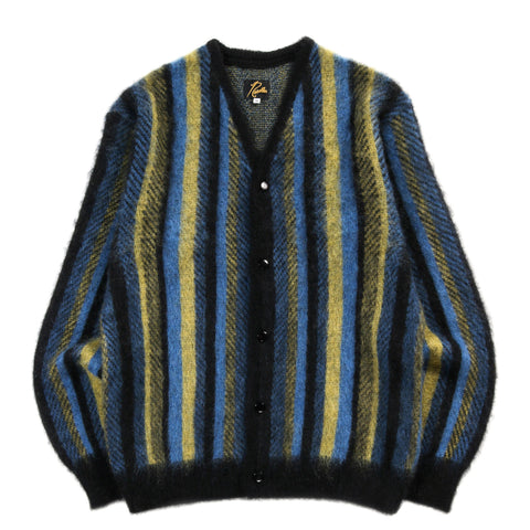 NEEDLES MOHAIR CARDIGAN STRIPE BLUE / GREEN