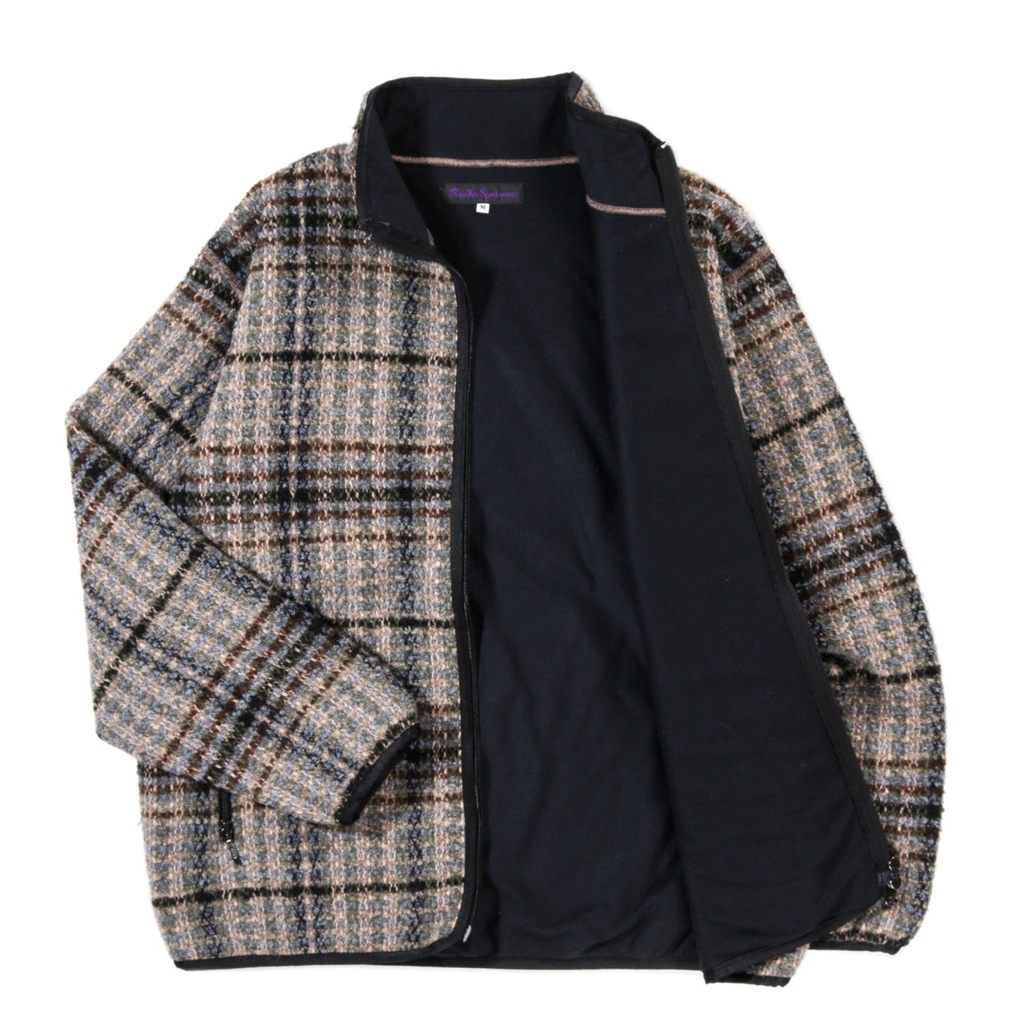 NEEDLES SPORTSWEAR WARM UP PIPING JACKET PLAID TWEED SAX / BROWN / GREY