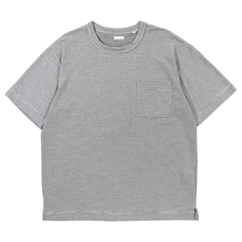 NANAMICA MICRO STRIPE POCKET TEE NAVY X WHITE