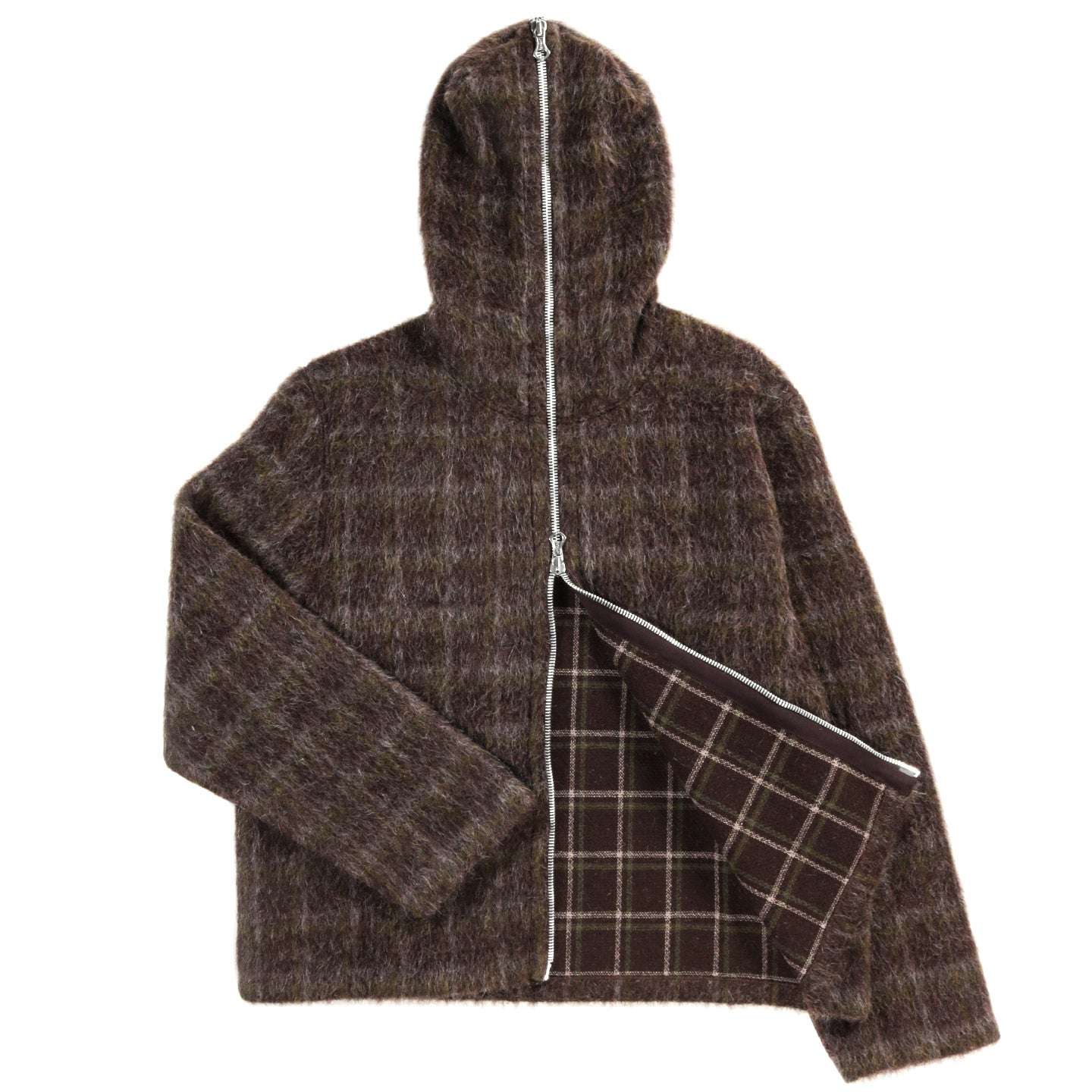 OUR LEGACY FULL ZIP HOOD DORF CHECK HAIRY WOOL