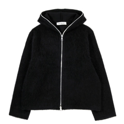 OUR LEGACY FULL ZIP HOOD BLACK HAIRY WOOL