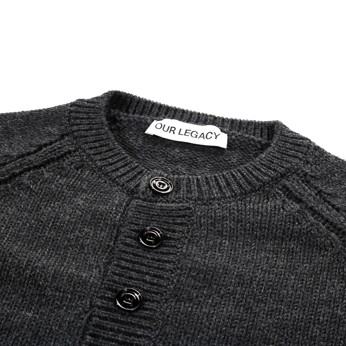 OUR LEGACY SHORE HENLEY CHARCOAL DRY MERINO WOOL