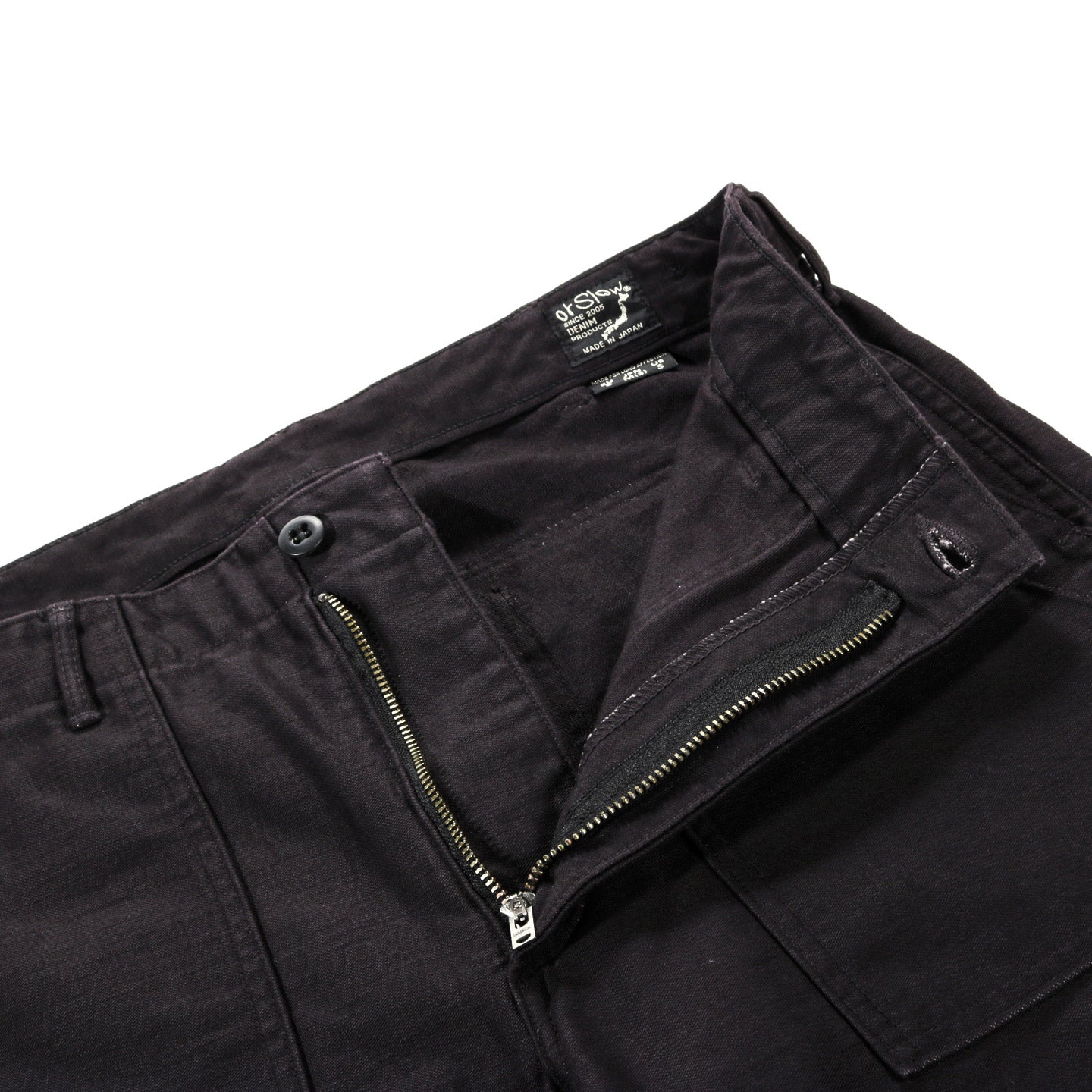 ORSLOW SLIM FIT FATIGUE PANTS BLACK REVERSE SATEEN