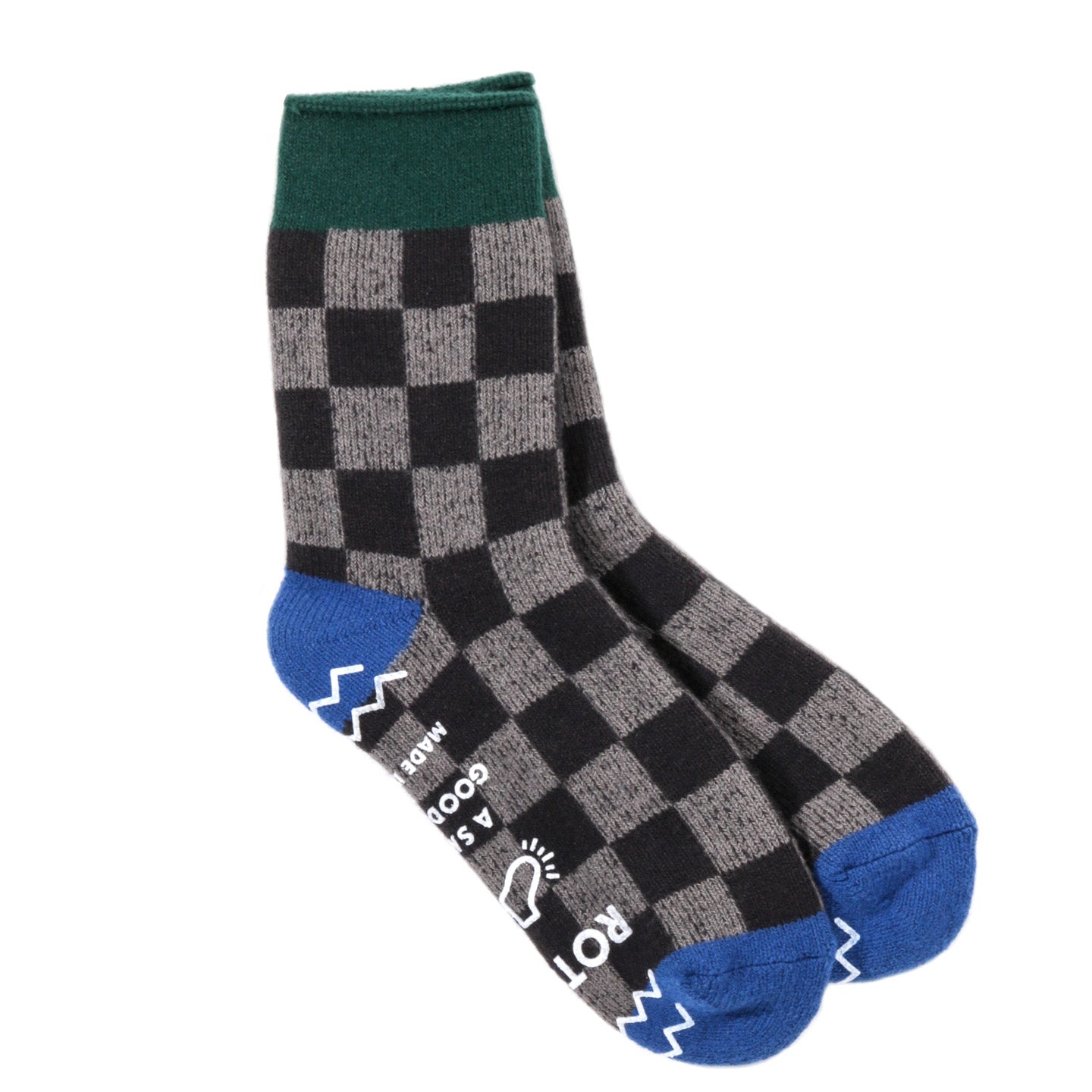 ROTOTO CHECKERBOARD PILE ROOM SOCKS D.GREEN / BLUE