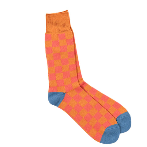 ROTOTO CHECKERBOARD SOCKS L.ORANGE / TERRACOTTA / L.BLUE