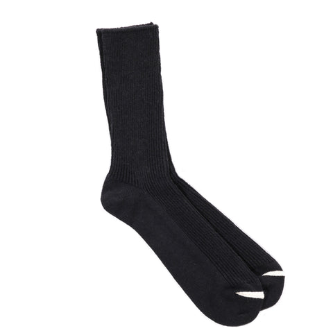 ROTOTO WASHI & ORGANIC COTTON RIB CREW SOCKS BLACK