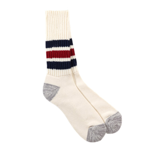 ROTOTO COARSE RIBBED OLD SCHOOL CREW SOCKS NAVY / D.RED