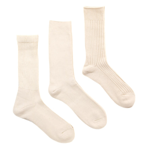 ROTOTO ORGANIC DAILY 3 PACK CREW SOCKS ECRU