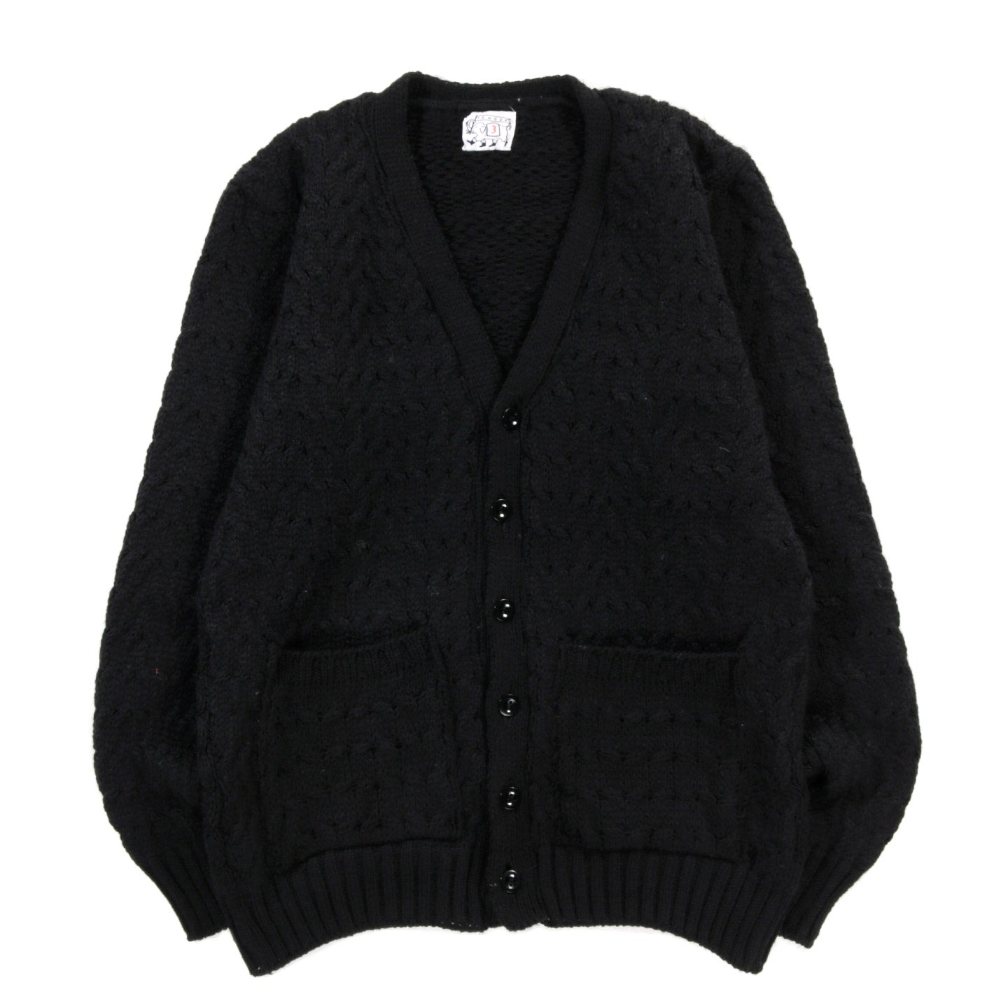 TENDER TYPE 744 PERMUTED CABLE CARDIGAN TWO FOLD MERINO WOOL BLACK