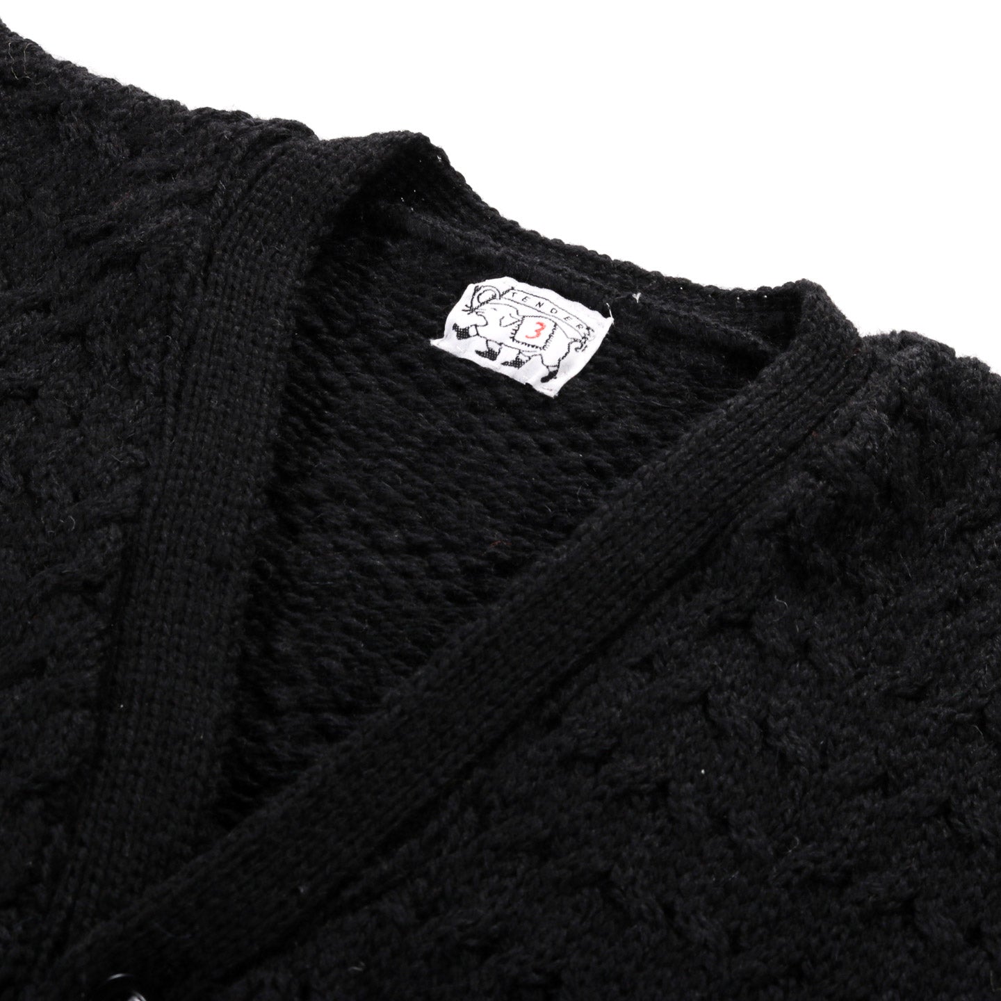 TENDER TYPE 744 PERMUTED CABLE CARDIGAN TWO FOLD MERINO WOOL BLACK
