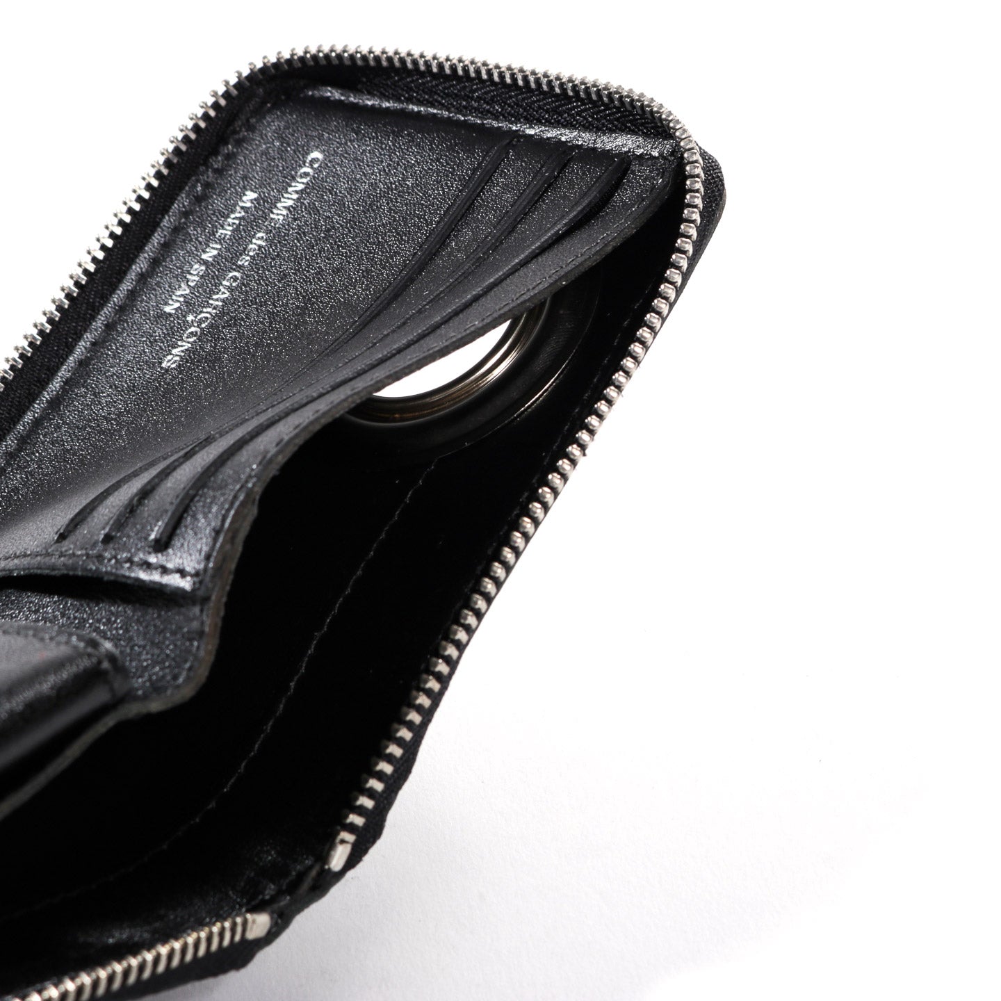 COMME DES GARCONS SA7100 SILVER EYELET ZIP WALLET BLACK