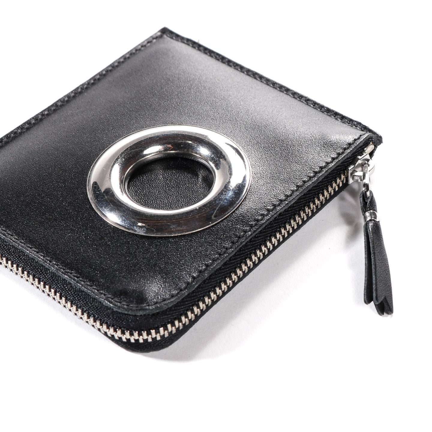 COMME DES GARCONS SA3100 SILVER EYELET ZIP WALLET BLACK