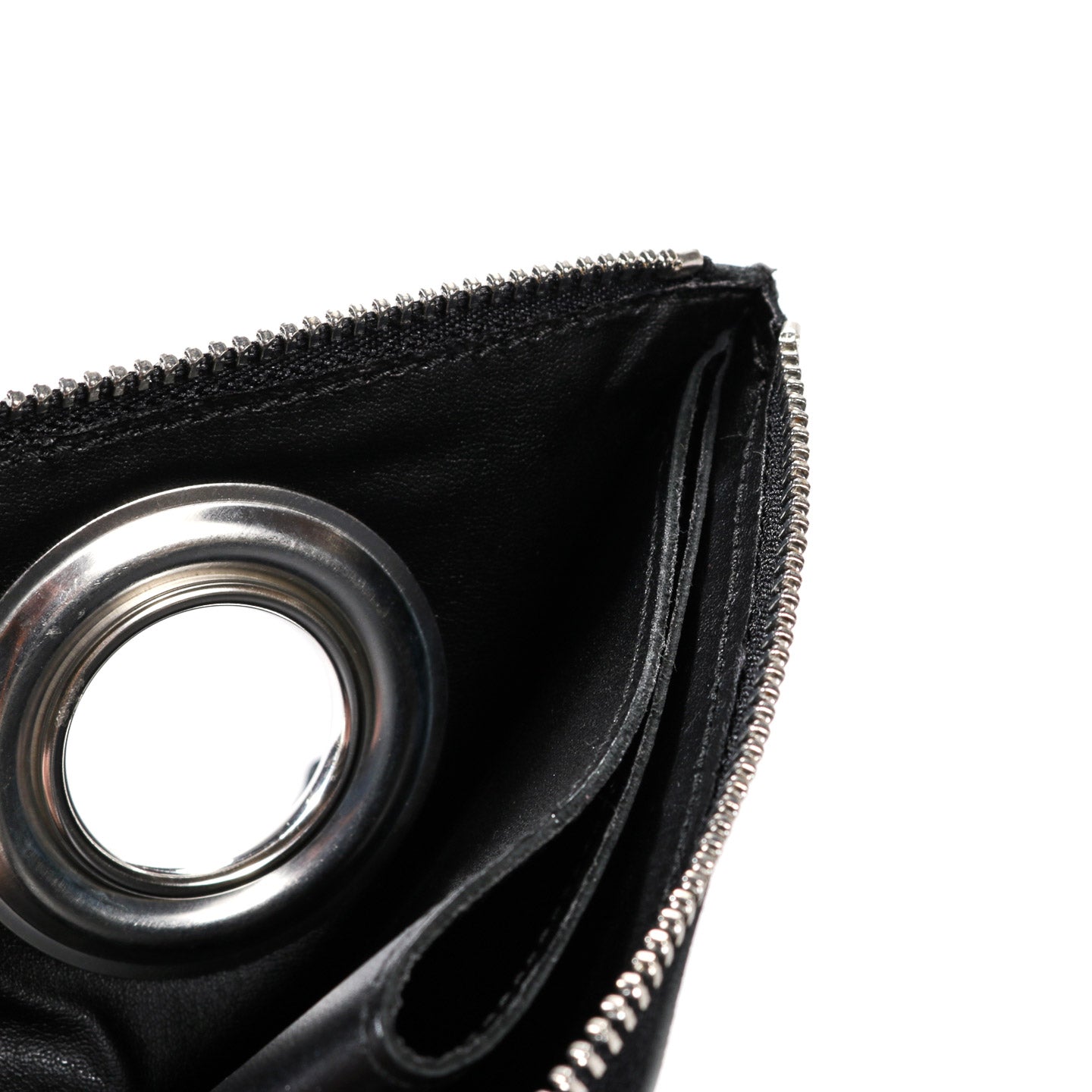 COMME DES GARCONS SA3100 SILVER EYELET ZIP WALLET BLACK