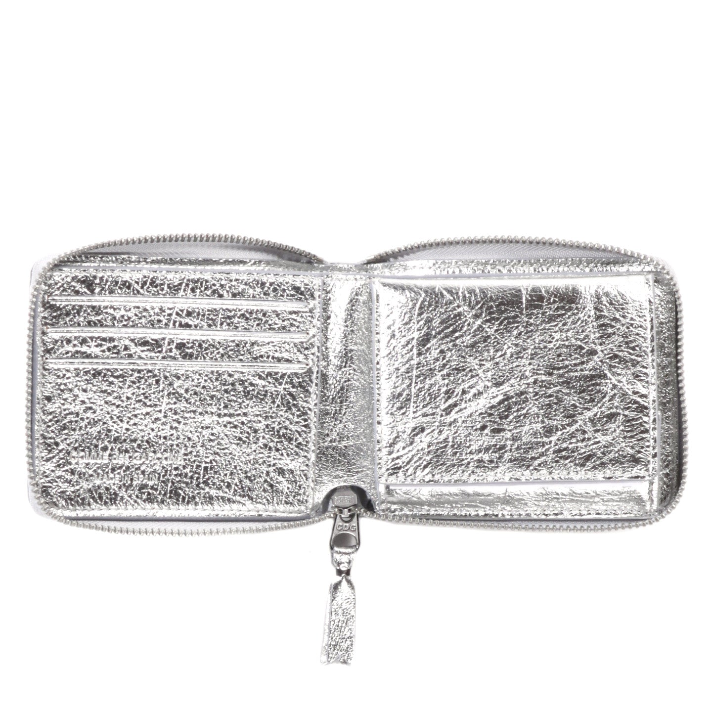 COMME DES GARCONS SA7100 GOLD LINE ZIP WALLET SILVER