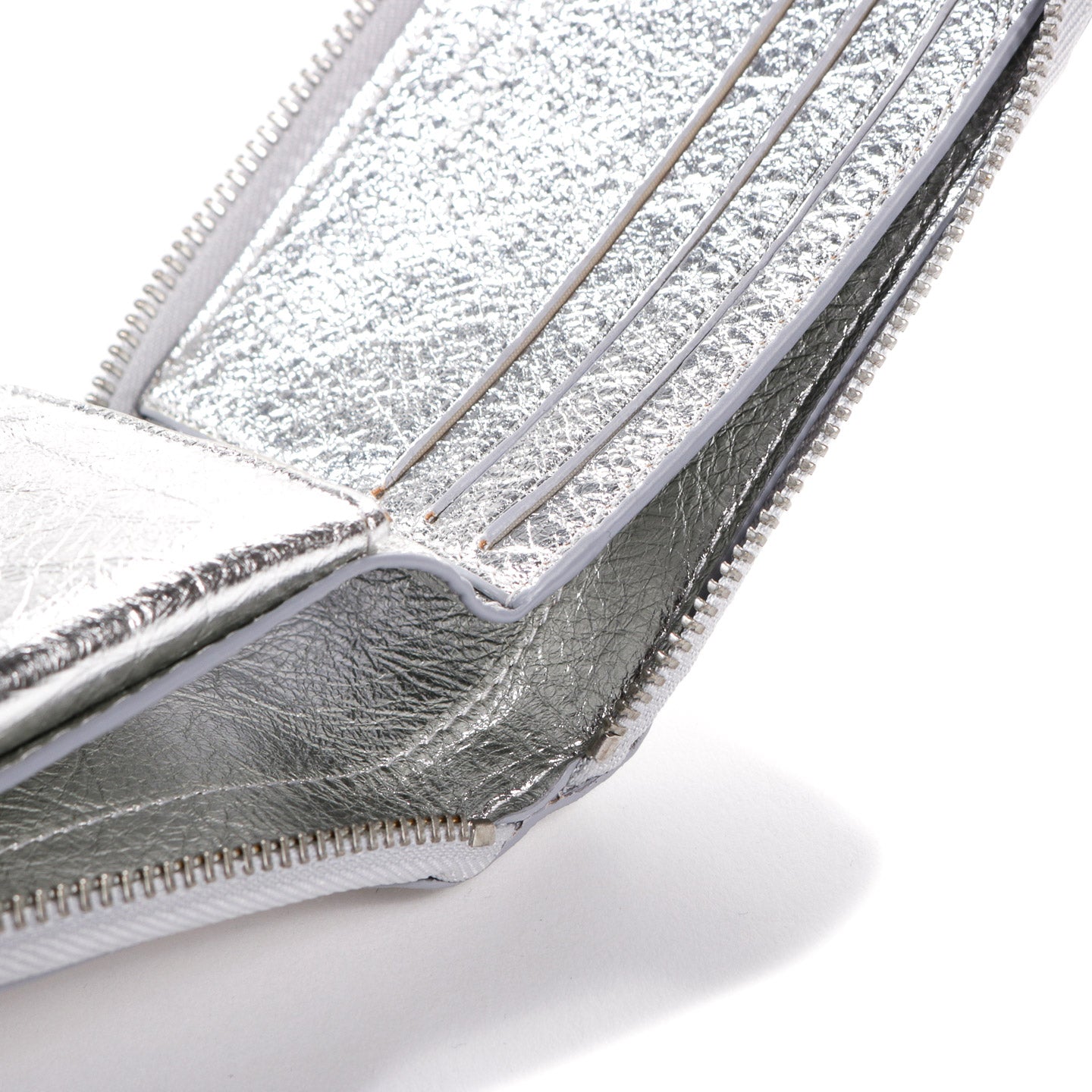 COMME DES GARCONS SA7100 GOLD LINE ZIP WALLET SILVER
