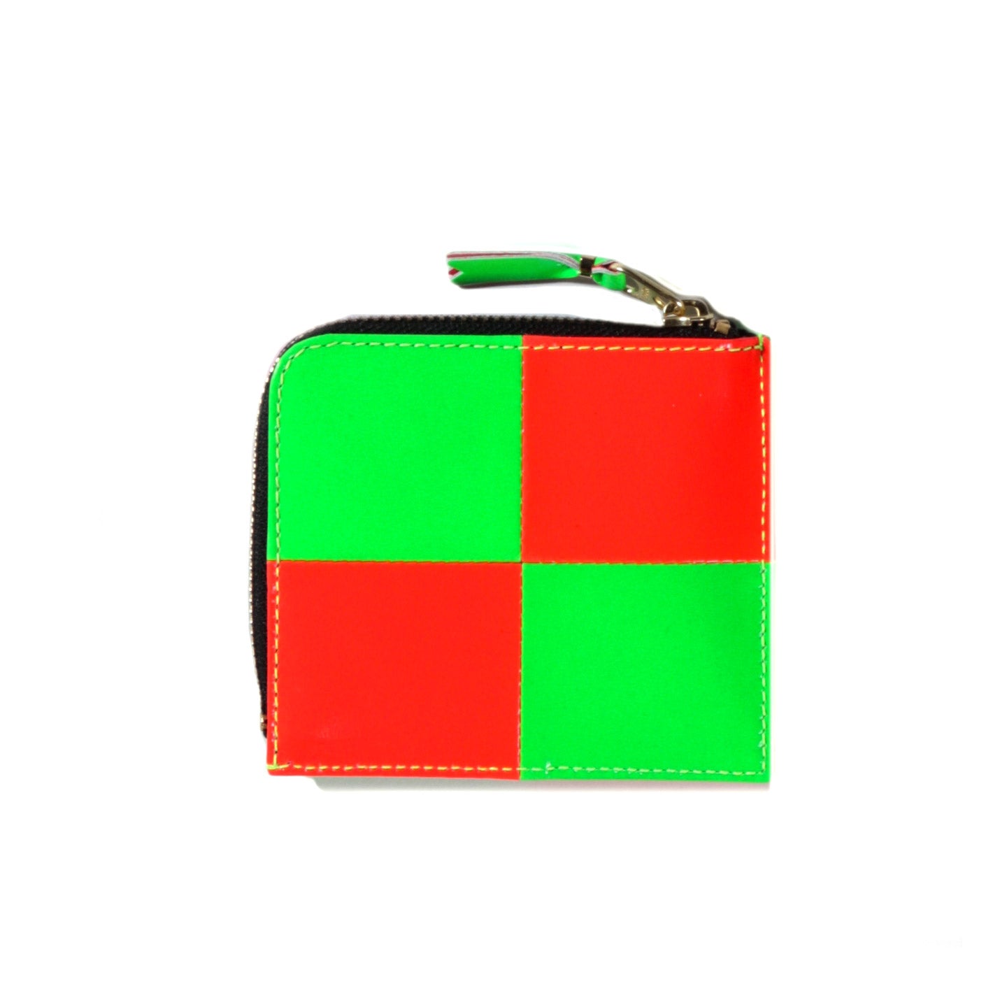 COMME DES GARCONS SA3100 FLUO SQUARES ZIP WALLET ORANGE / GREEN