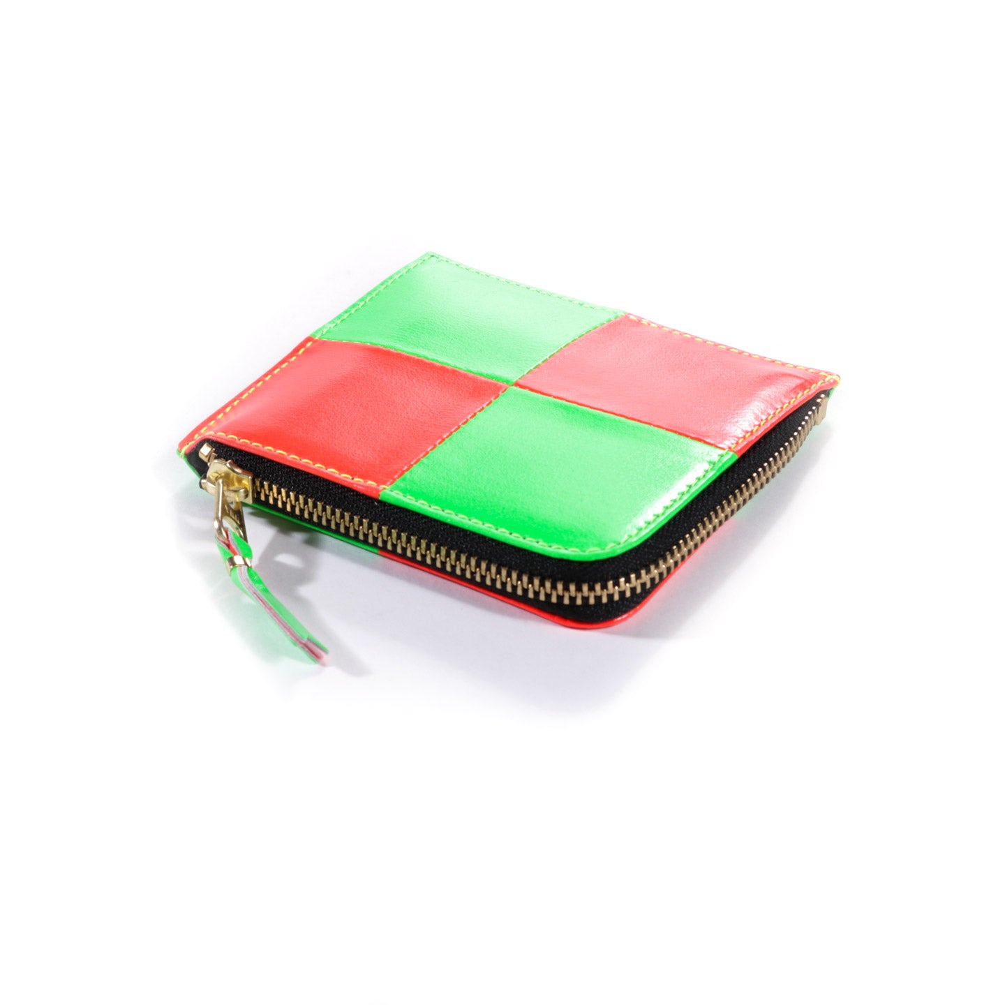 COMME DES GARCONS SA3100 FLUO SQUARES ZIP WALLET ORANGE / GREEN