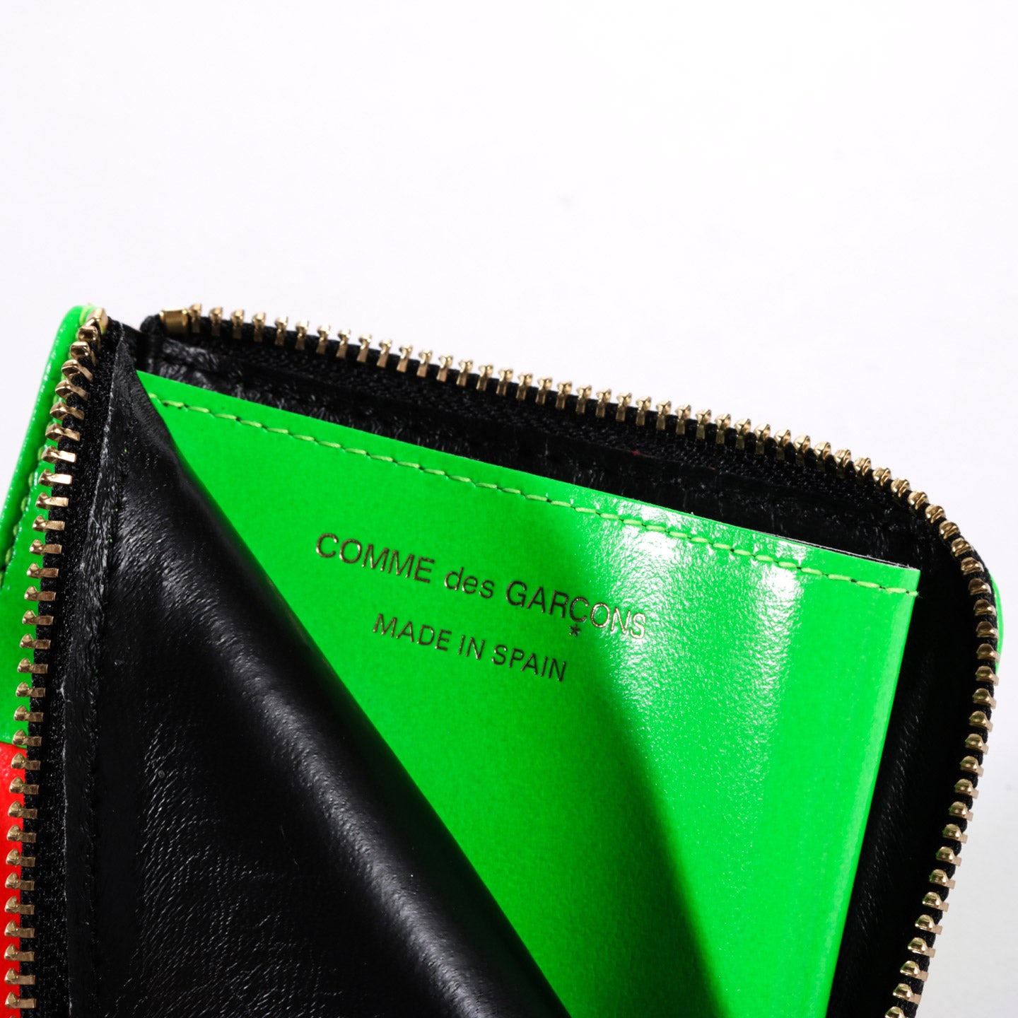 COMME DES GARCONS SA3100 FLUO SQUARES ZIP WALLET ORANGE / GREEN