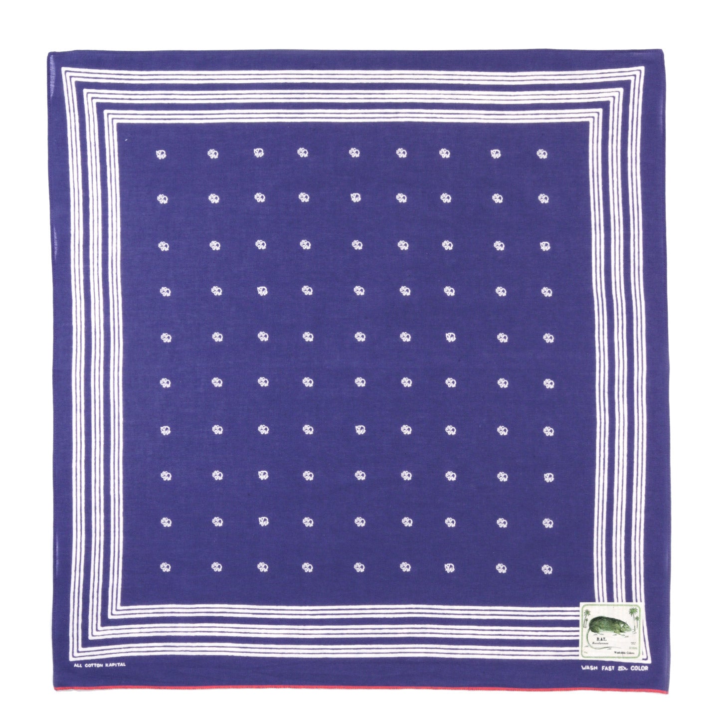 KAPITAL FASTCOLOR SELVEDGE BANDANA LINE ELEPHANT PURPLE