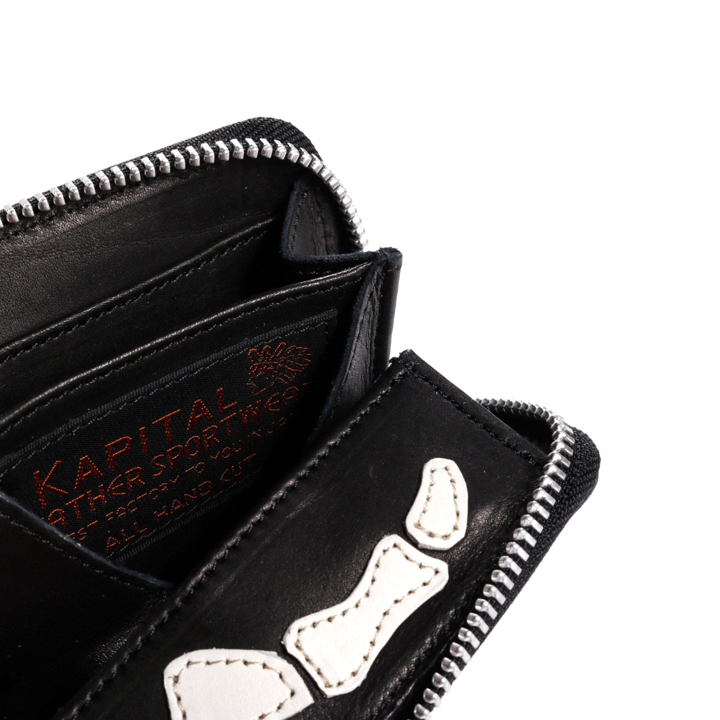 KAPITAL THUMB-UP BONE HAND ZIP MINI WALLET BLACK