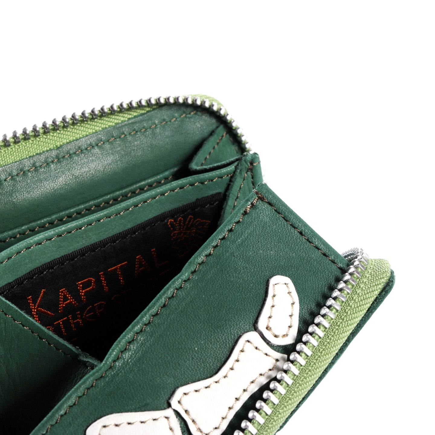 KAPITAL THUMB-UP BONE HAND ZIP MINI WALLET GREEN