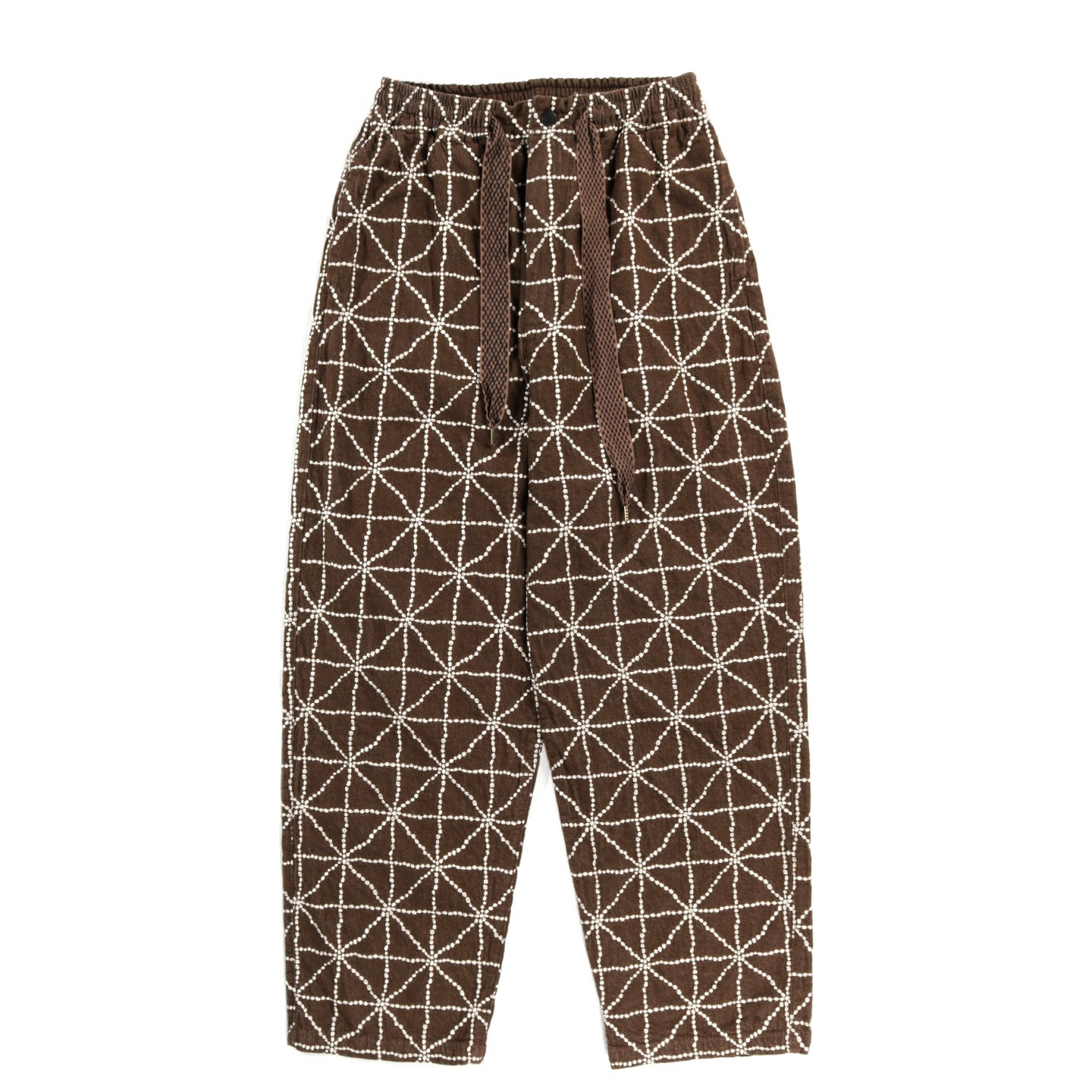 KAPITAL 8OZ COLOR DENIM FOLK-DOJO EMBROIDERY EASY PANTS  BROWN