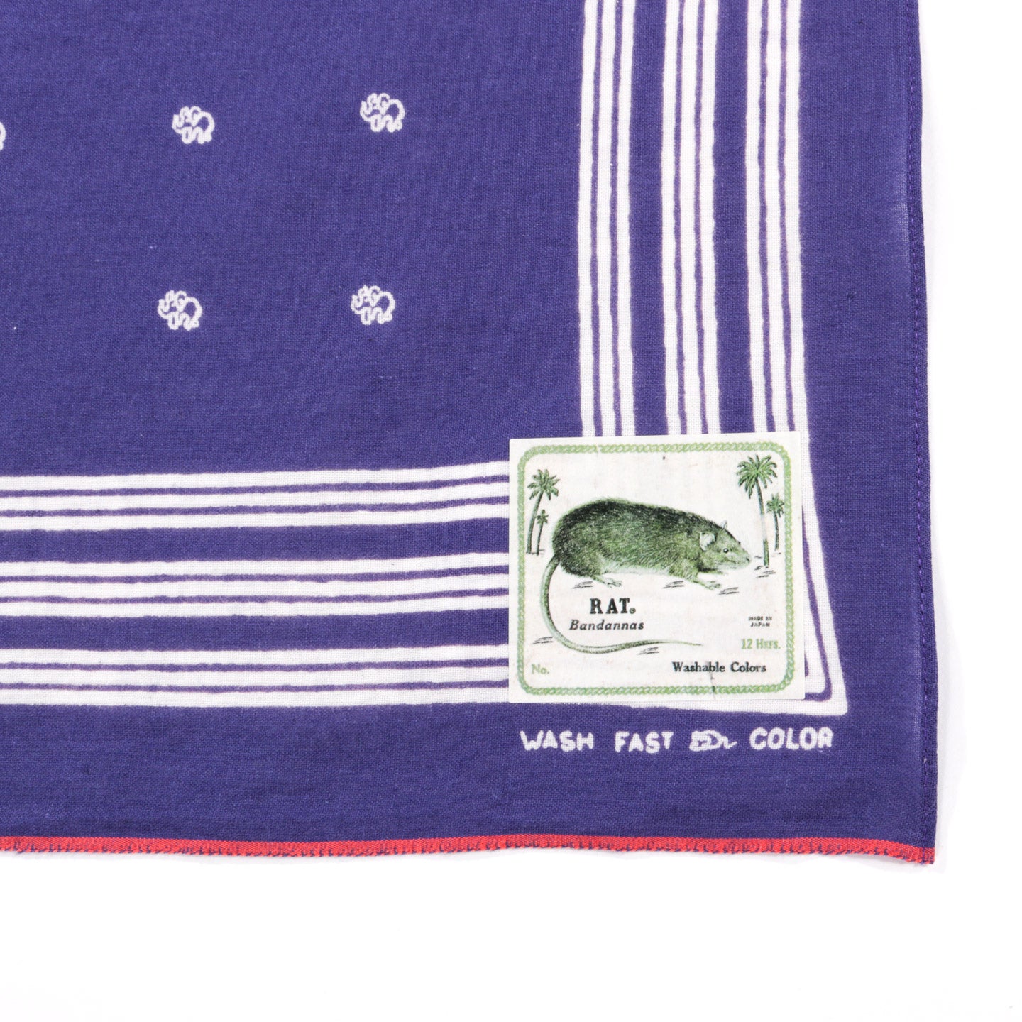 KAPITAL FASTCOLOR SELVEDGE BANDANA LINE ELEPHANT PURPLE