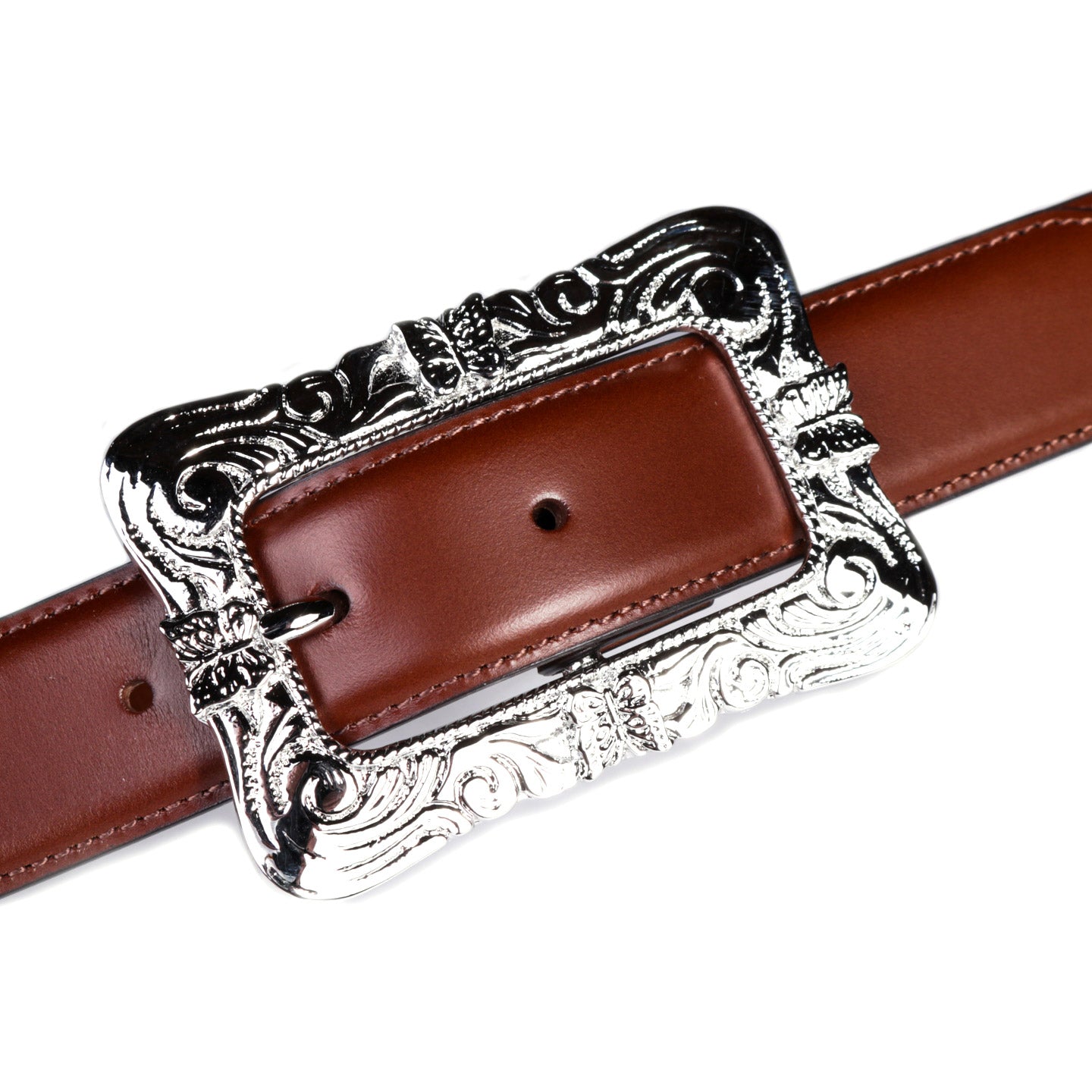 NEEDLES PAPILLON SQUARE BUCKLE BELT BROWN LEATHER