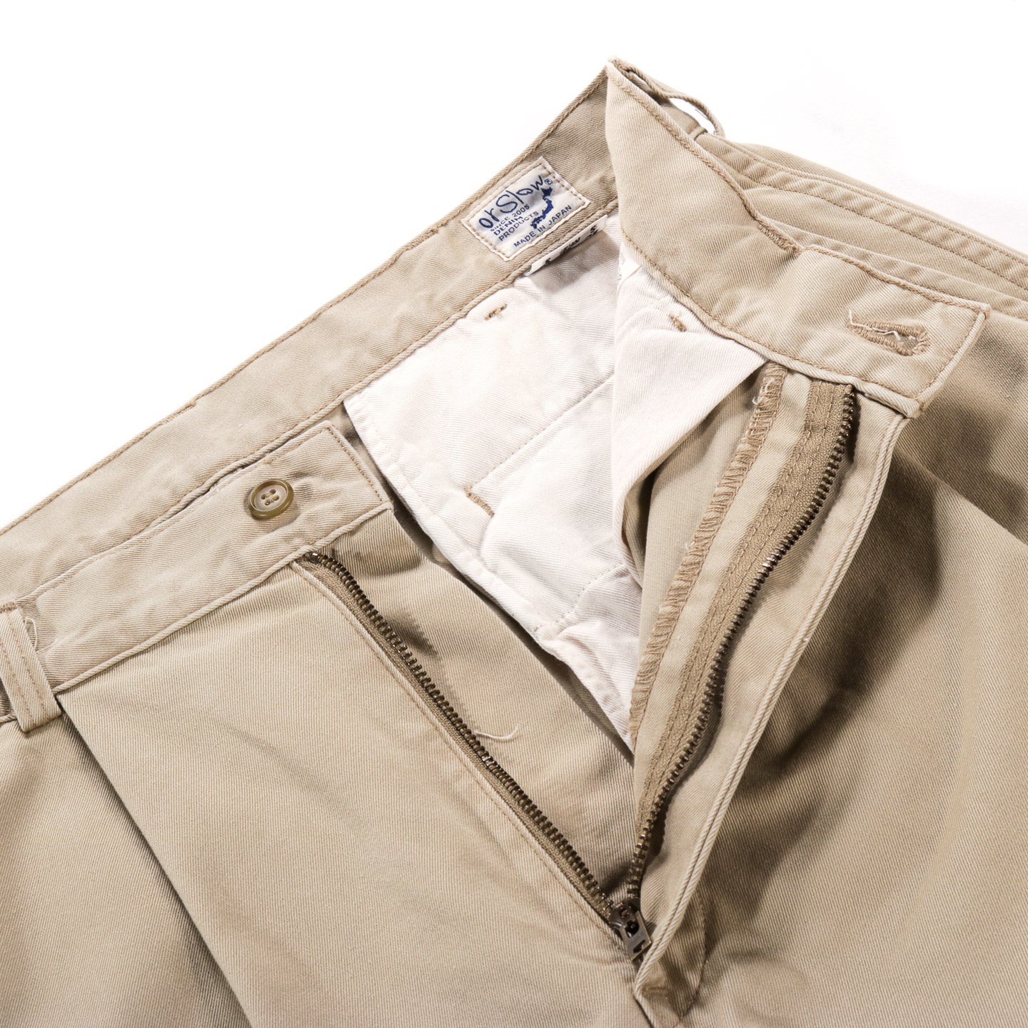 ORSLOW TWO TUCK WIDE TROUSERS KHAKI