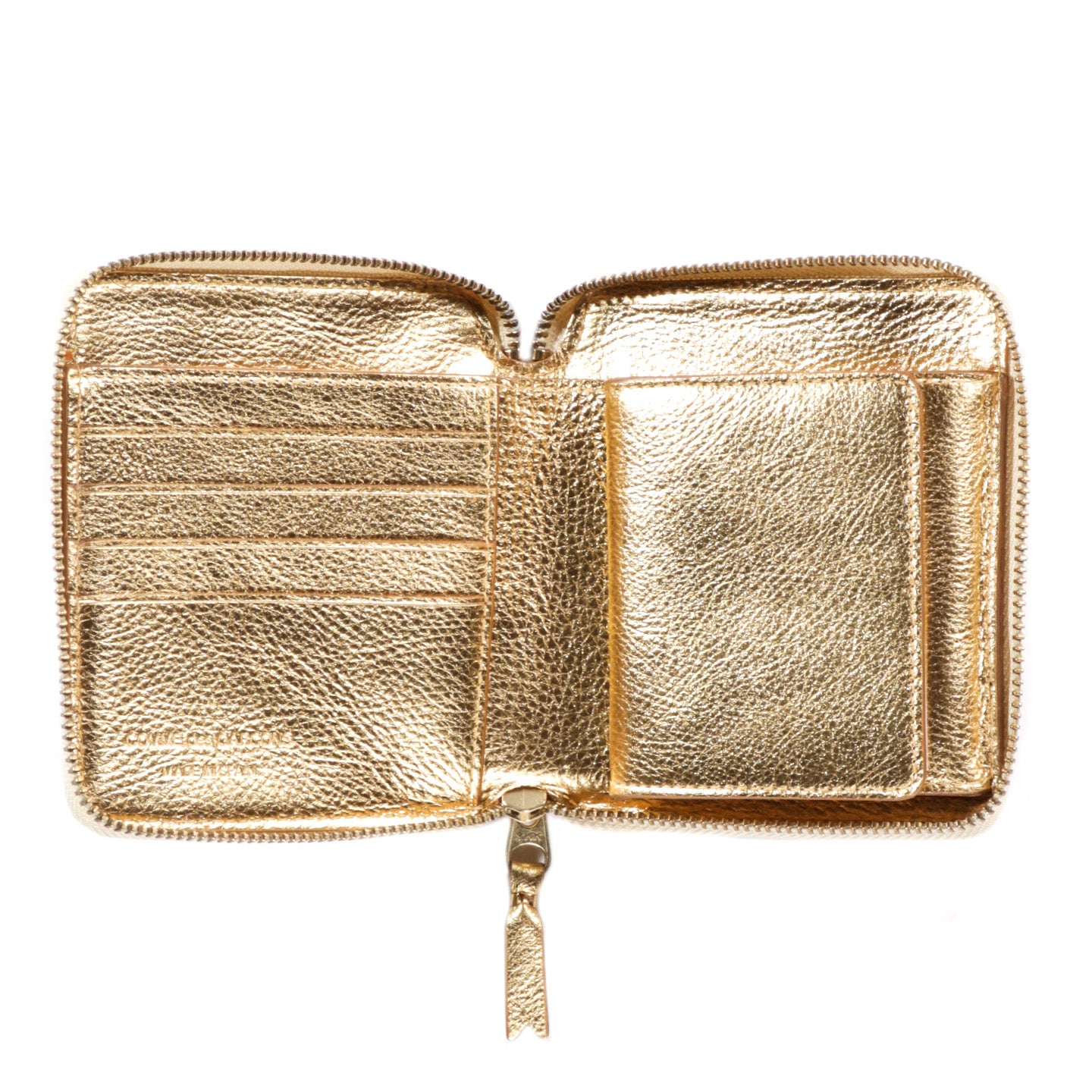 COMME DES GARCONS SA2100 EMBOSSED LOGOTYPE ZIP WALLET GOLD