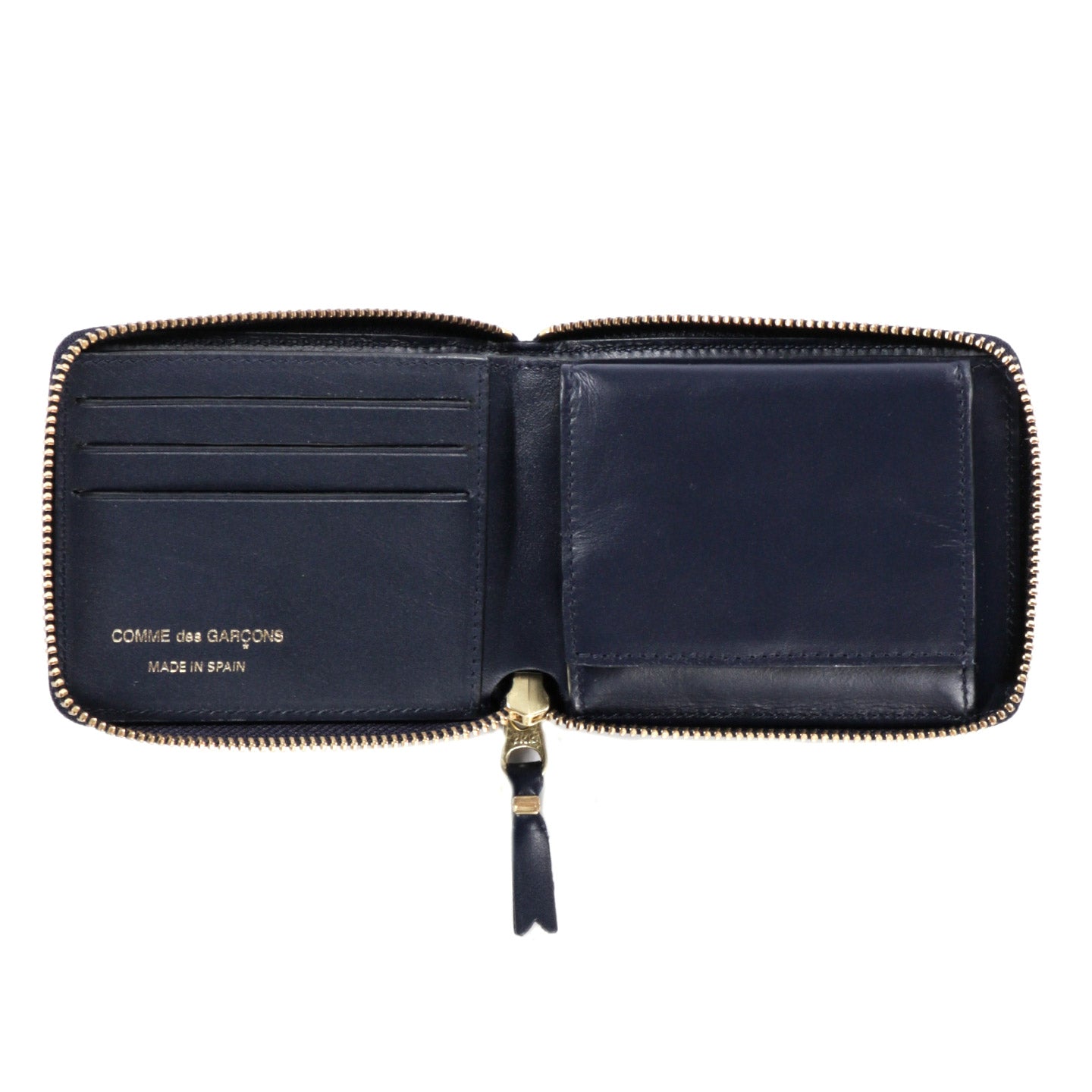 COMME DES GARCONS SA7100 CLASSIC LEATHER ZIP WALLET NAVY
