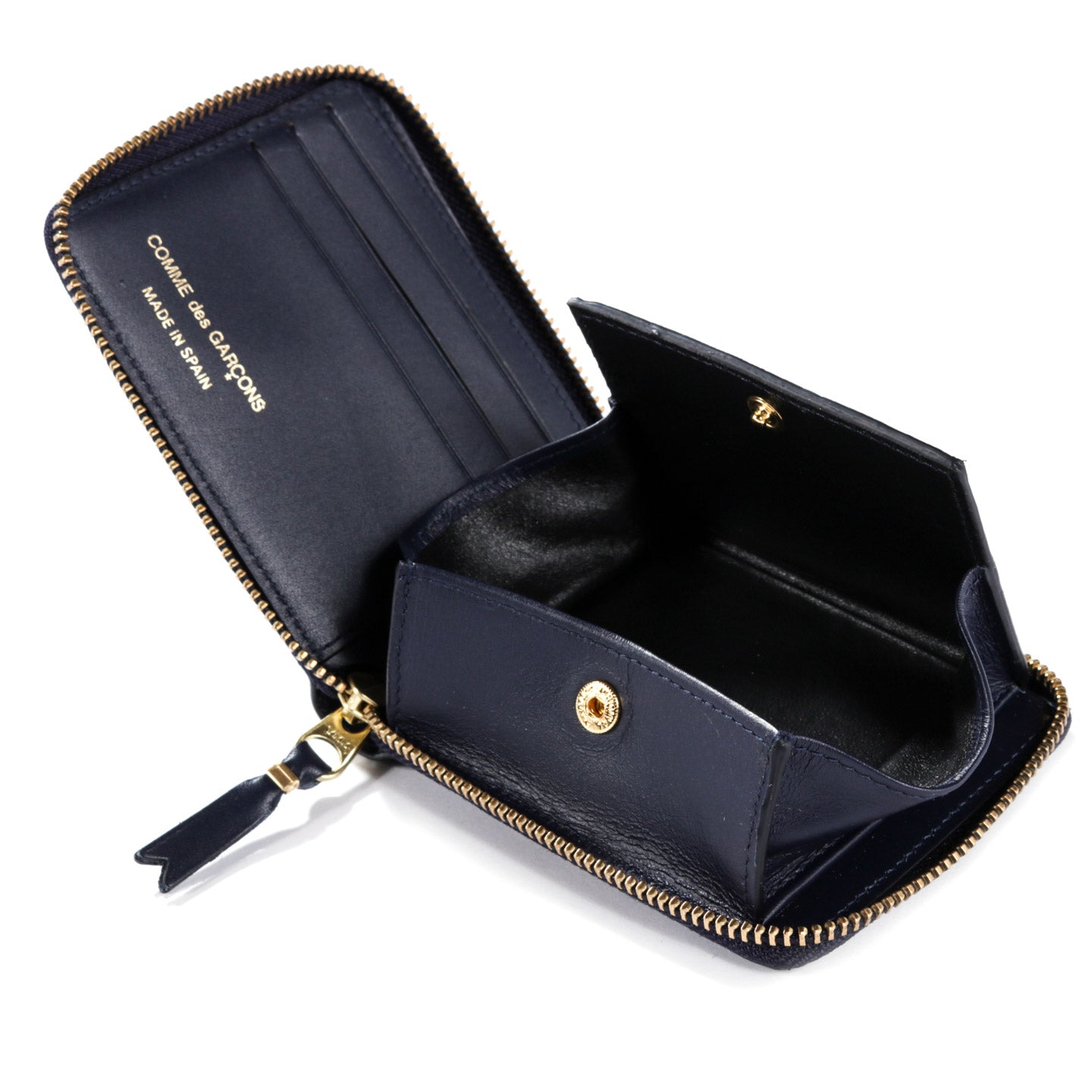 COMME DES GARCONS SA7100 CLASSIC LEATHER ZIP WALLET NAVY