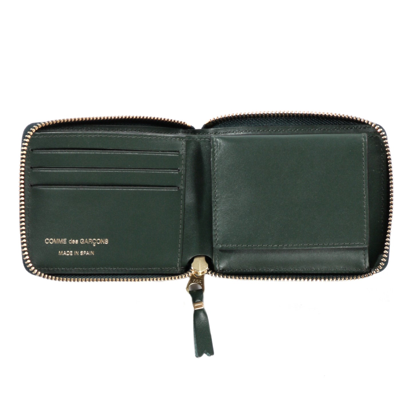 COMME DES GARCONS SA7100 CLASSIC LEATHER ZIP WALLET BOTTLE GREEN