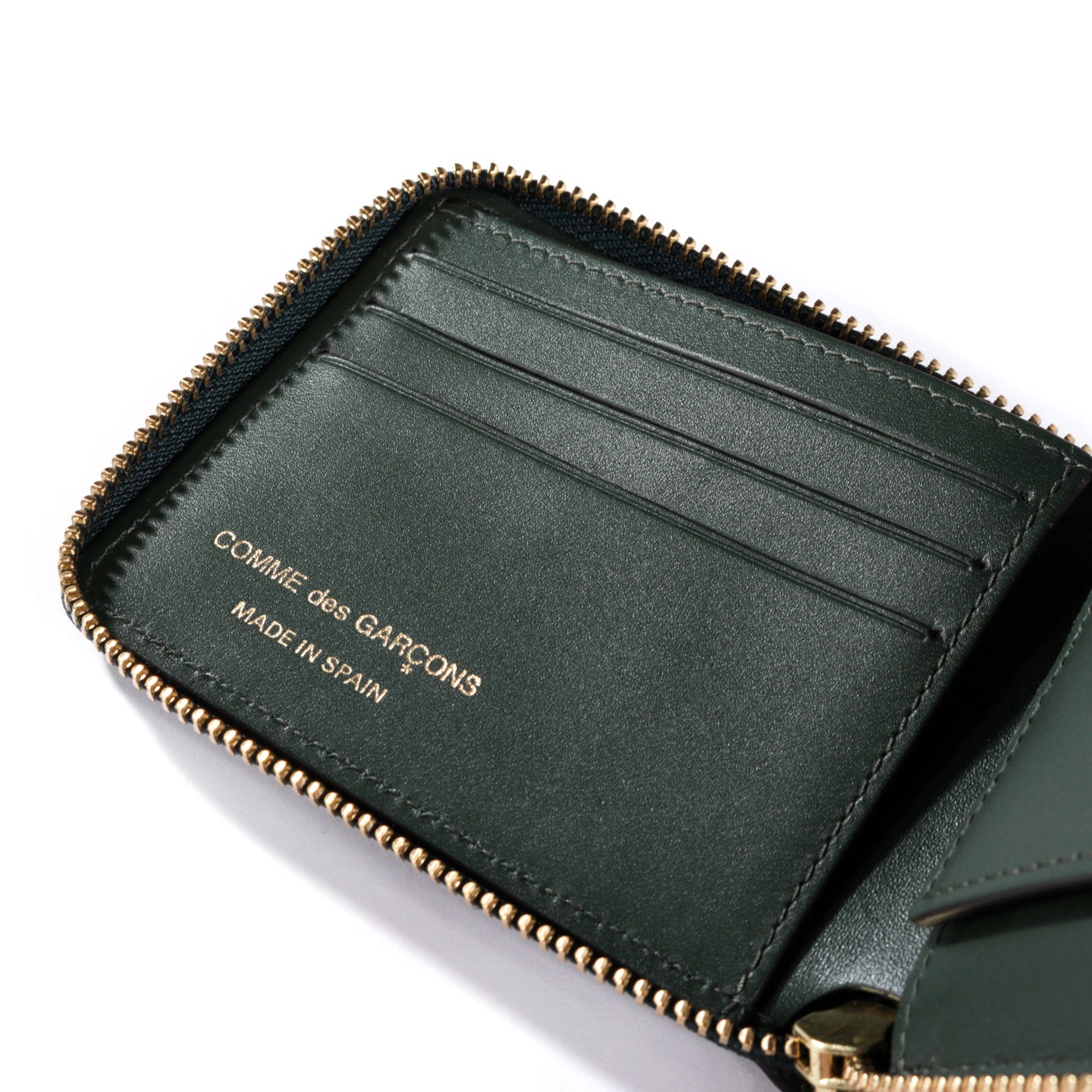 COMME DES GARCONS SA7100 CLASSIC LEATHER ZIP WALLET BOTTLE GREEN