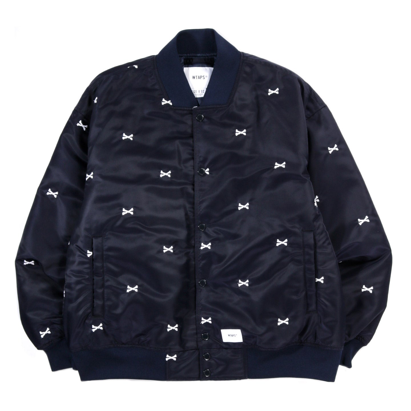 WTAPS TEAM JACKET NAVY NYLON EMB CROSSBONES