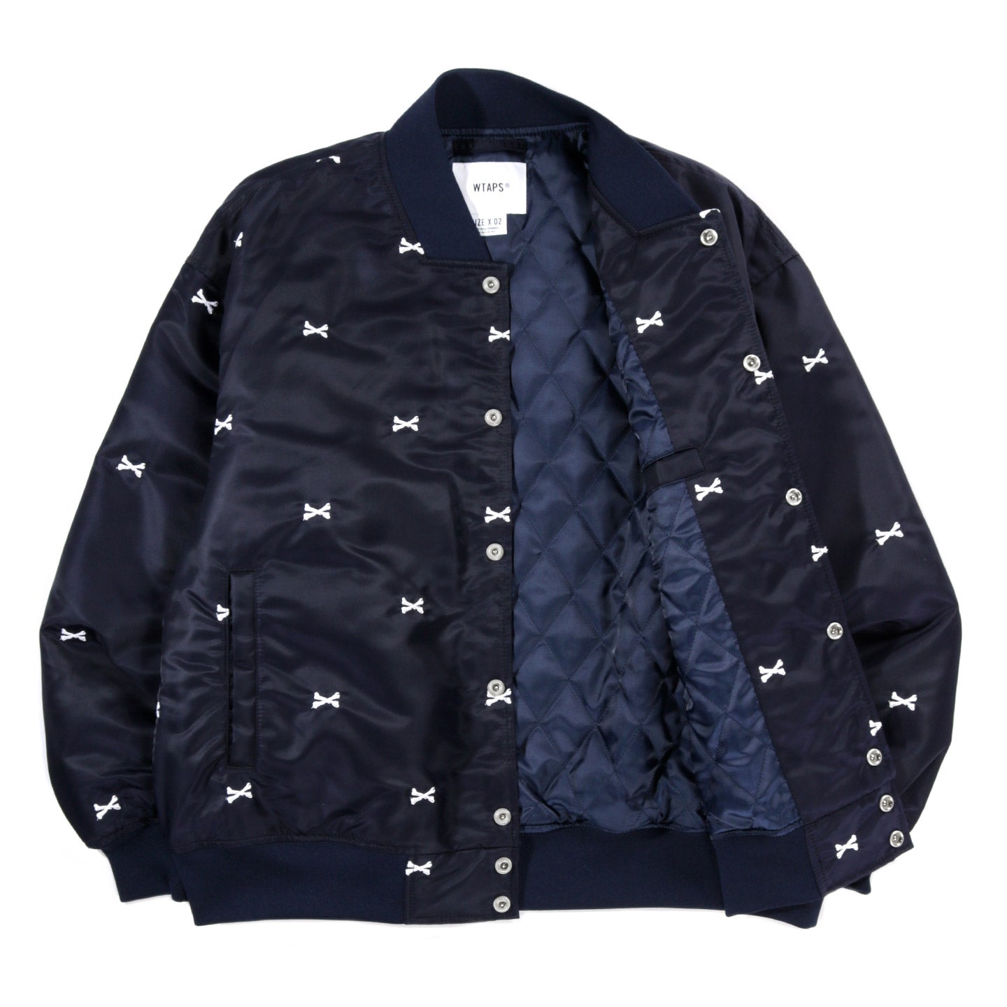 WTAPS TEAM JACKET NAVY NYLON EMB CROSSBONES